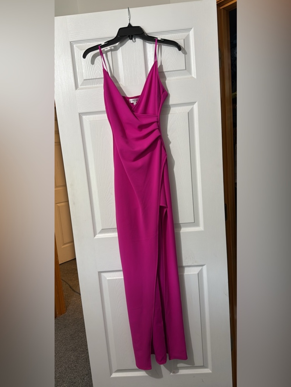 Emerald Fuscia Draped V-Neck Maxi Dress